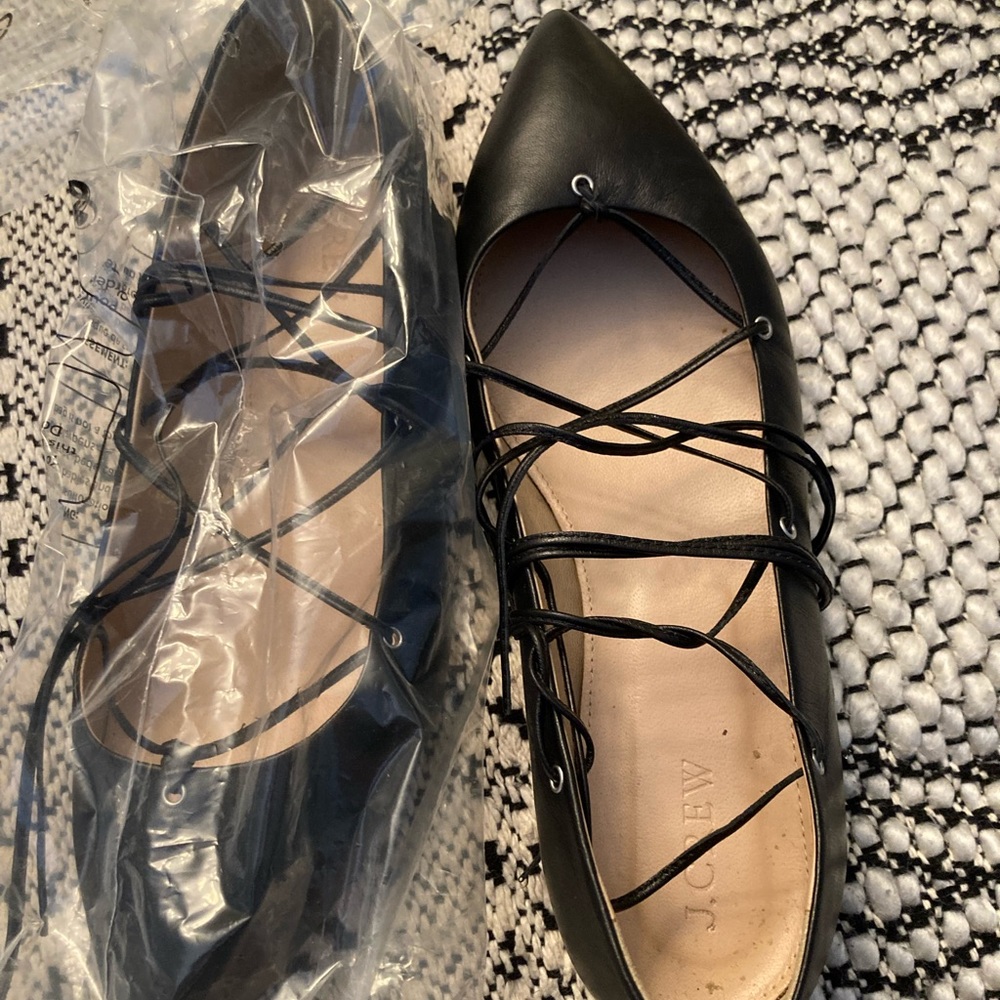 Black tie up flats